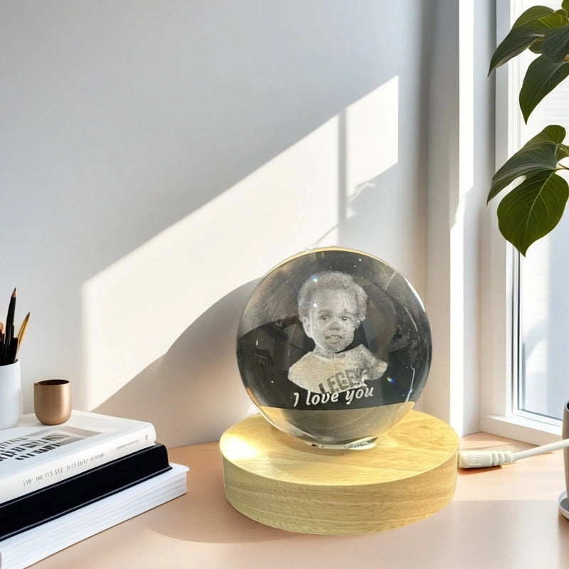 Custom 3D Crystal Photo Night Light for Kids – Personalized Gift with LED Base