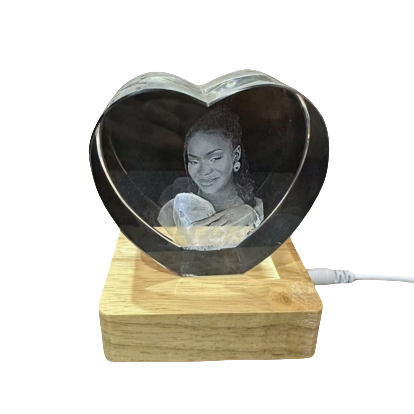 Custom Heart-shaped 3D Photo Engraved Crystal | Unique Romantic Gift for Your Loved One