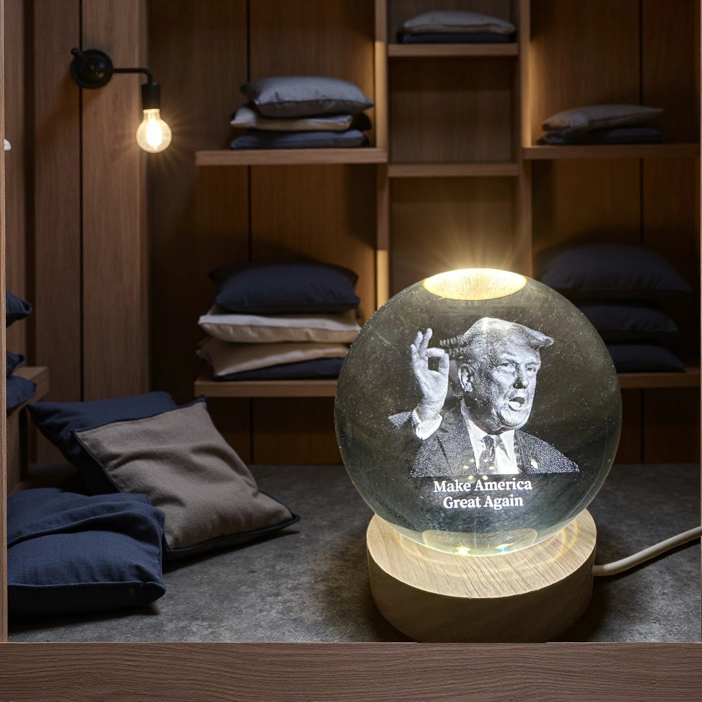 Trump 3D Crystal Photo Night Light with LED Base – “Make America Great Again”