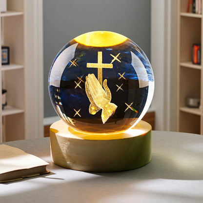 Cross Crystal Ball Night Light | Glowing Cross with Natural Crystal, Prayer & Meditation Ambient Lamp
