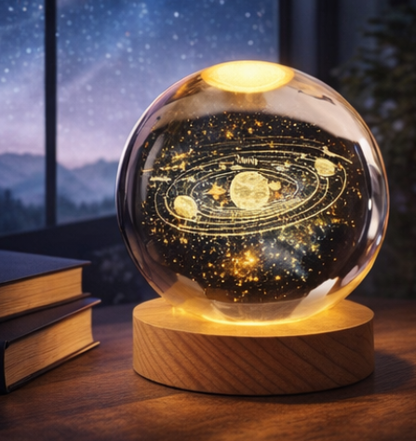 3D Crystal Ball Lamp with Wooden LED Base – USB Night Light & Elegant Home Decor Gift