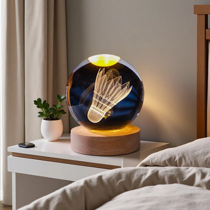 Badminton Crystal Ball LED Night Light - 3D Illusion Decorative Lamp