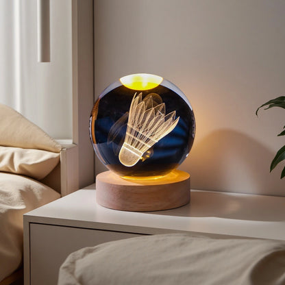 Badminton Crystal Ball LED Night Light - 3D Illusion Decorative Lamp