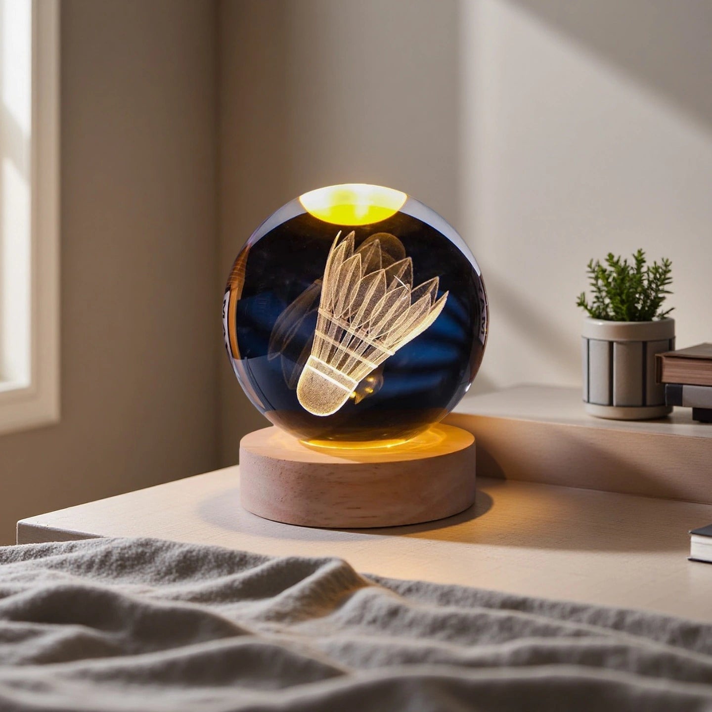 Badminton Crystal Ball LED Night Light - 3D Illusion Decorative Lamp