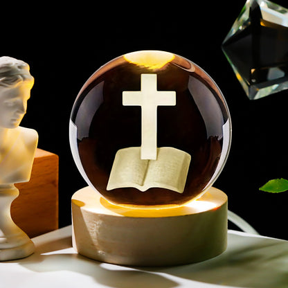 Cross Crystal Ball Night Light | Glowing Cross with Natural Crystal, Prayer & Meditation Ambient Lamp