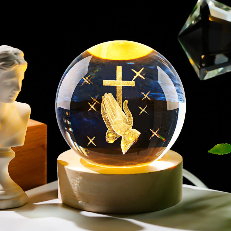 Cross Crystal Ball Night Light | Glowing Cross with Natural Crystal, Prayer & Meditation Ambient Lamp