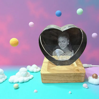 Custom Heart-shaped 3D Photo Engraved Crystal | Unique Romantic Gift for Your Loved One