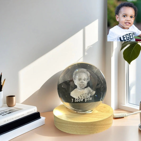 Custom 3D Crystal Photo Night Light for Kids – Personalized Gift with LED Base