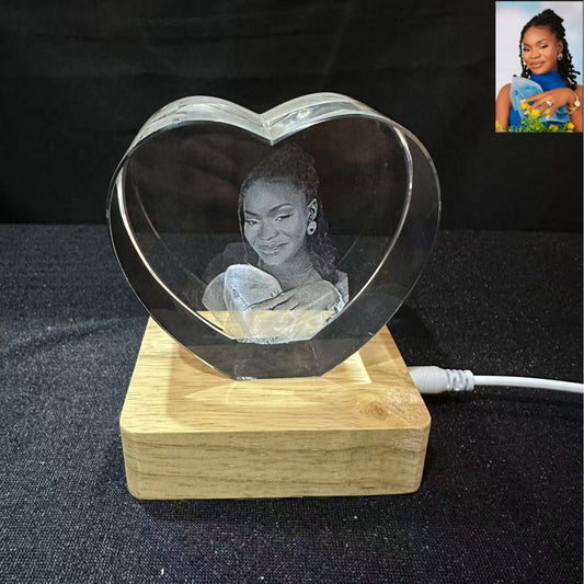 Custom Heart-shaped 3D Photo Engraved Sculpture | Unique Romantic Gift for Your Loved One