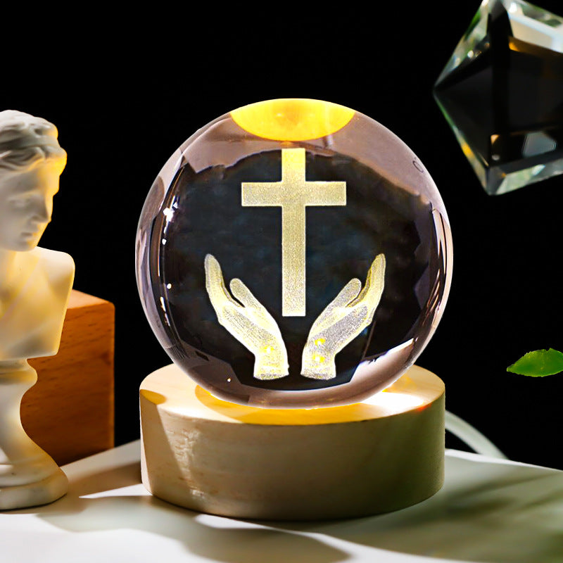 Cross Crystal Ball Night Light | Glowing Cross with Natural Crystal, Prayer & Meditation Ambient Lamp