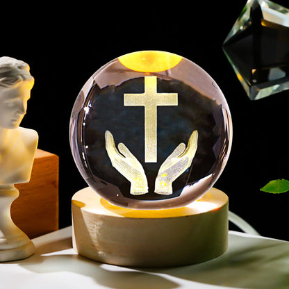 Cross Crystal Ball Night Light | Glowing Cross with Natural Crystal, Prayer & Meditation Ambient Lamp