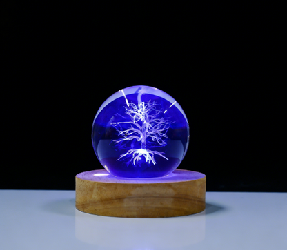 3D Crystal Ball Lamp with Wooden LED Base – USB Night Light & Elegant Home Decor Gift